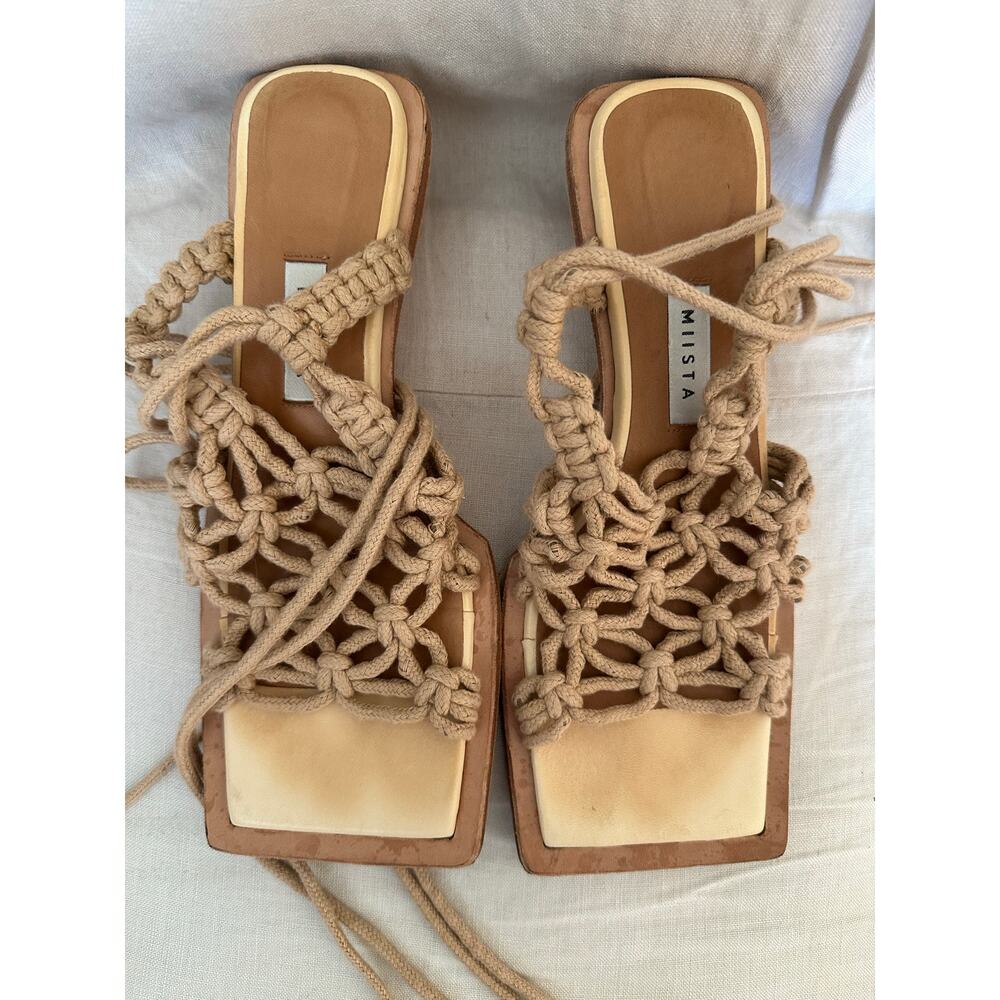 MIISTA Stephanie Coffee Milk Rope Sandal Heels Sz 40